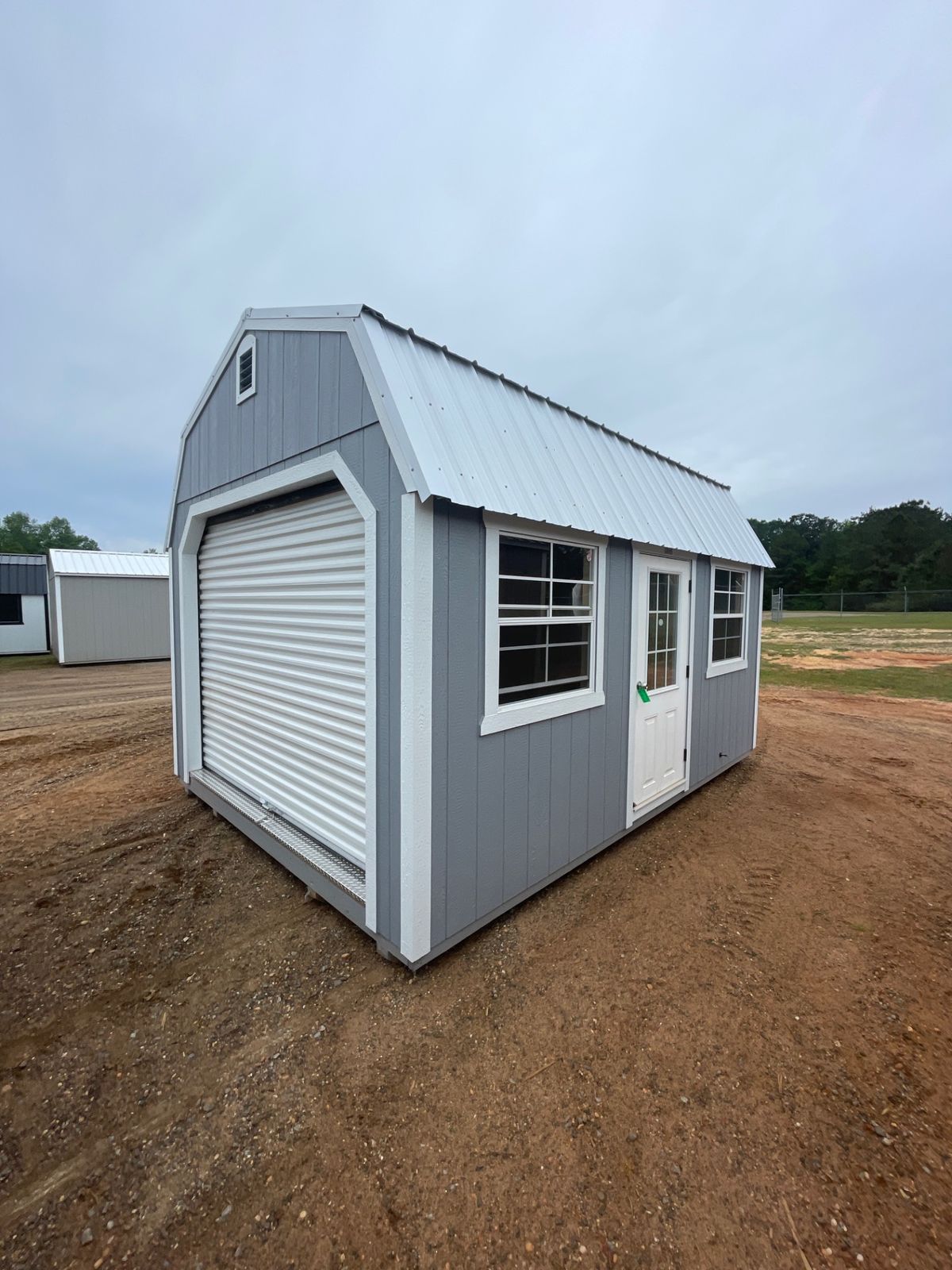 Lofted garage with roll-up door